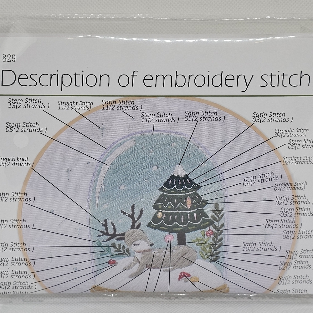Reindeer Christmas Tree Snow Globe Embroidery Cross Stitch Kit 11.5"‎ x 11.5"